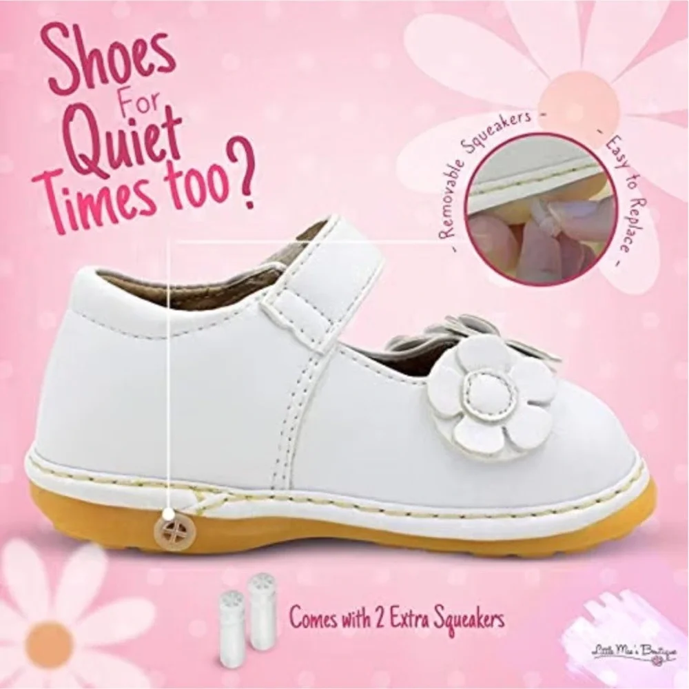 Little Mae's Boutique White Daisy Squeaky Sandals Toddler Girl Size 7 Rhinestone